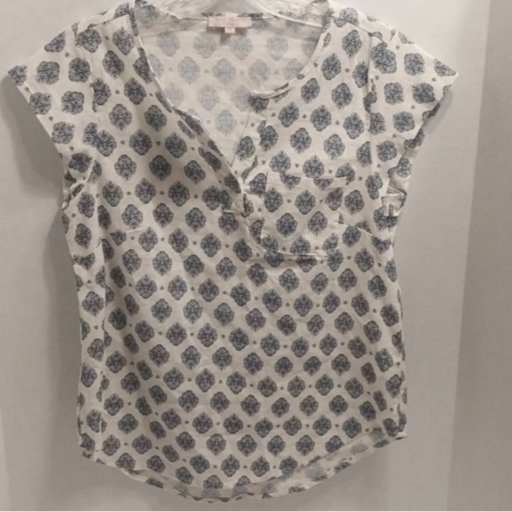 St Tropez West Navy Blue and White Cap Sleeve Pull On Top Size M